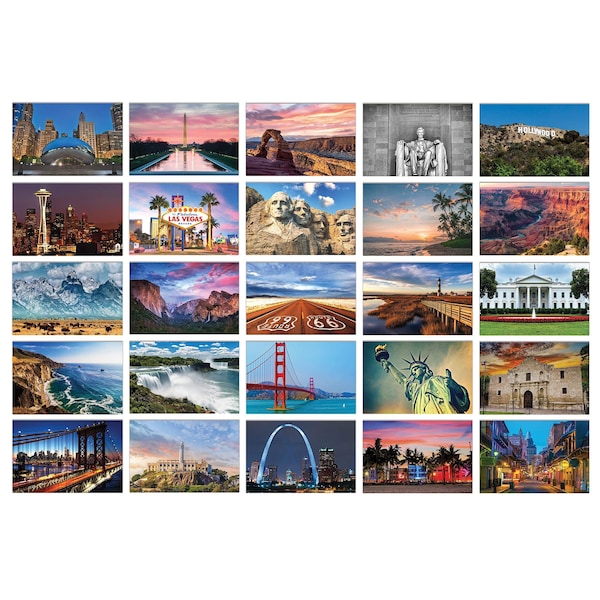 Better Office Products Travel Postcards, 4in. x 6in. High Gloss, 25 Amazing Photos of National Landmarks, 50PK 64641 - main